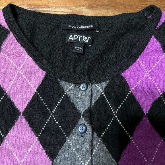 Apt. 9 100% Cashmere Argyle Cardigan size Large - Picture 3 of 5